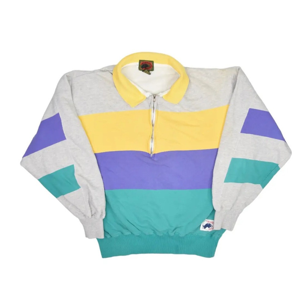 Vintage Boston Traders Sweatshirt Mens Large Sport 1/2 Zip Striped Color Block